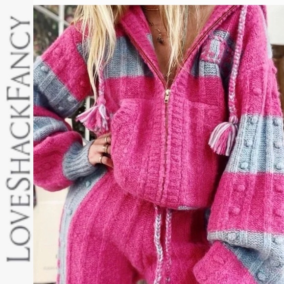 NWT Loveshackfancy Landana Pink/Gray Jogger Knit Sweater Pants s - Picture 4 of 15